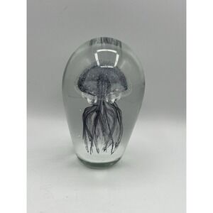 Purple Glass Jellyfish Paperweight 5.5" Art Glass Sculpture Bubbles Ocean Decor